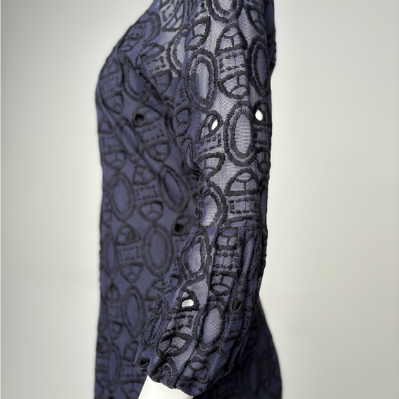 Chic Long Sleeve Navy Lace Dress - Picture 3 of 5